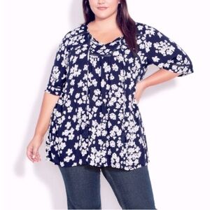 EVANS Navy Floral Boho Crochet Peasant Tassel Tunic M22.7